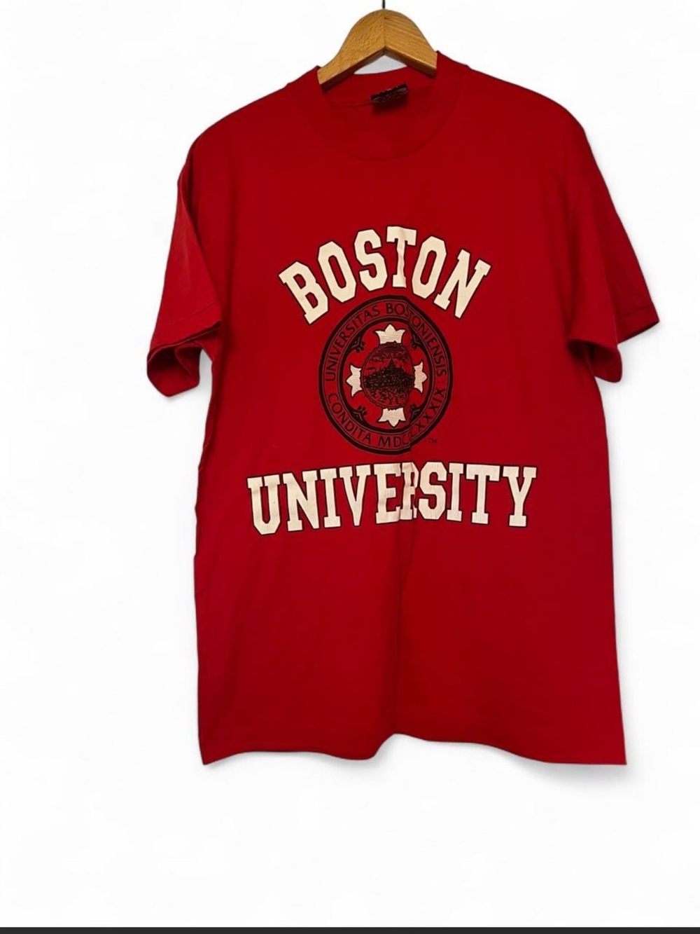 Vintage 90s Boston University T Shirt Mens L Red Single Stitch